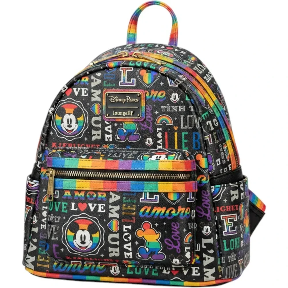 Disney Parks Loungefly Pride Mickey Mouse Love Rainbow Mini Backpack Black Bag